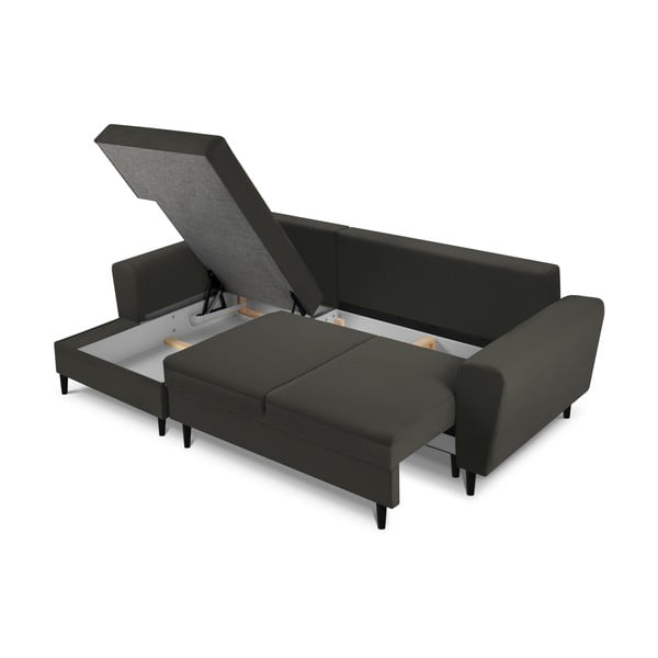 Colțar negru extensibil, cu spațiu de depozitare cu tapițerie din catifea reiată  (cu colț pe partea stângă, cu șezlong) Kyoto – Cosmopolitan Design-image-3