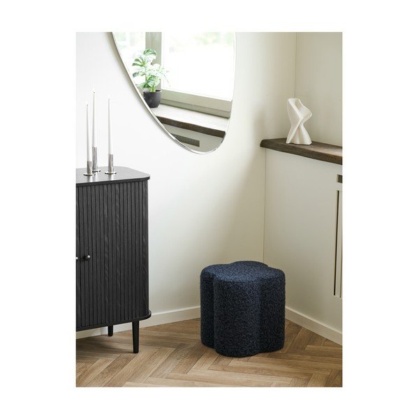 Puf albastru închis cu tapițerie din țesătură bouclé Durban – House Nordic-image-2