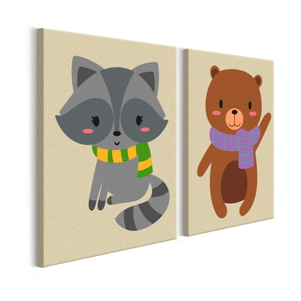 Set DIY pentru crearea unei picturi pe pânză din două părți Artgeist Raccoon & Bear, 33 x 23 cm
