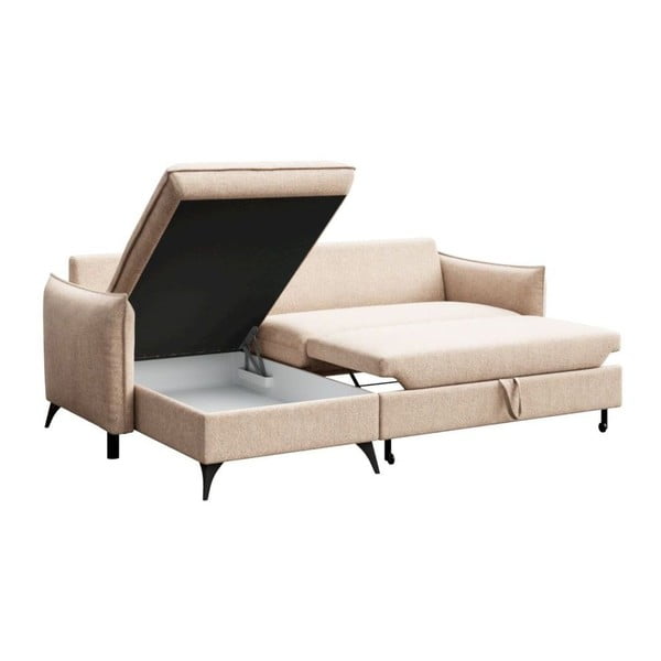 Colțar bej extensibil, cu spațiu de depozitare cu tapițerie din țesătură bouclé (cu colț pe partea stângă, cu șezlong) Brim – Rodier-image-3