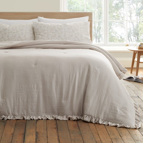 Cuvertură bej pentru pat dublu 220x230 cm Soft Washed Frill – Bianca