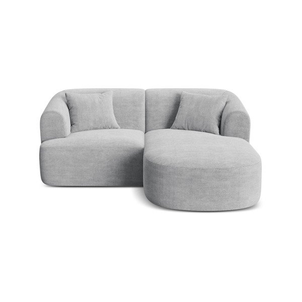 Colțar gri deschis cu tapițerie din catifea reiată  (cu colț pe partea dreaptă/cu șezlong) Campi – Cosmopolitan Design