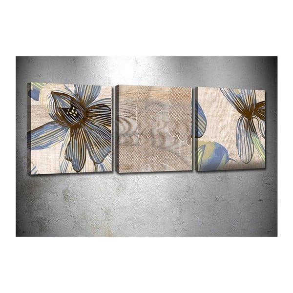 Set 3 tablouri Wood Flowers, 30 x 30 cm