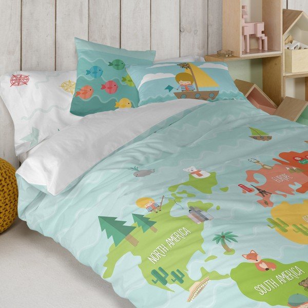 Față de pernă din amestec de bumbac Happynois World Map, 50 x 30 cm-image-1