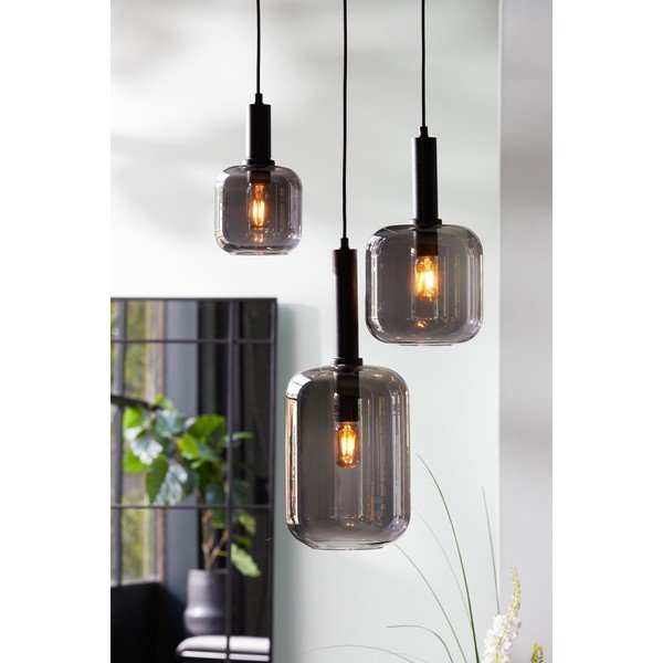 Lustră gri cu abajur din sticlă ø 16 cm Lekar – Light & Living-image-1