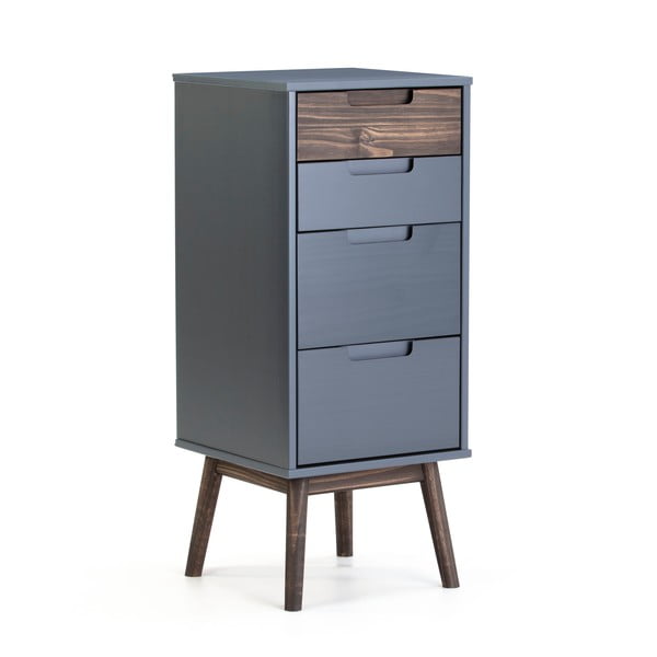 Comodă gri antracit/maro închis înaltă din lemn masiv de pin 40x94 cm Nussa – Marckeric-image-3