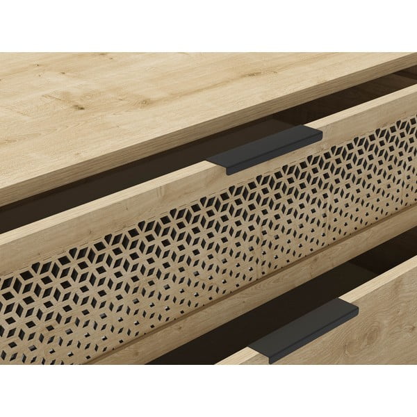 Comodă în culoare naturală joasă cu aspect de lemn de stejar 90x80 cm Inca – Marckeric-image-4