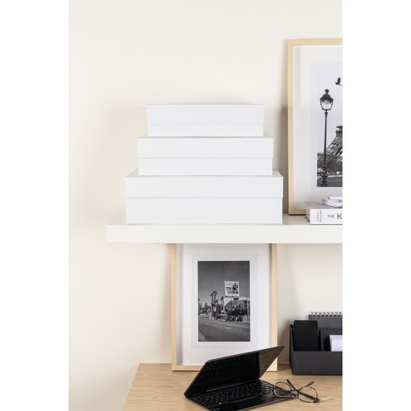 Cutii de depozitare albe 3 buc. din carton cu capac 42,5x29,5x13 cm Kian Paper Laminate – Bigso-image-1