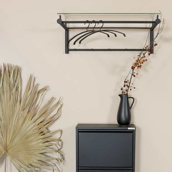 Cuier de perete negru cu raft din metal Suza – Spinder Design-image-1