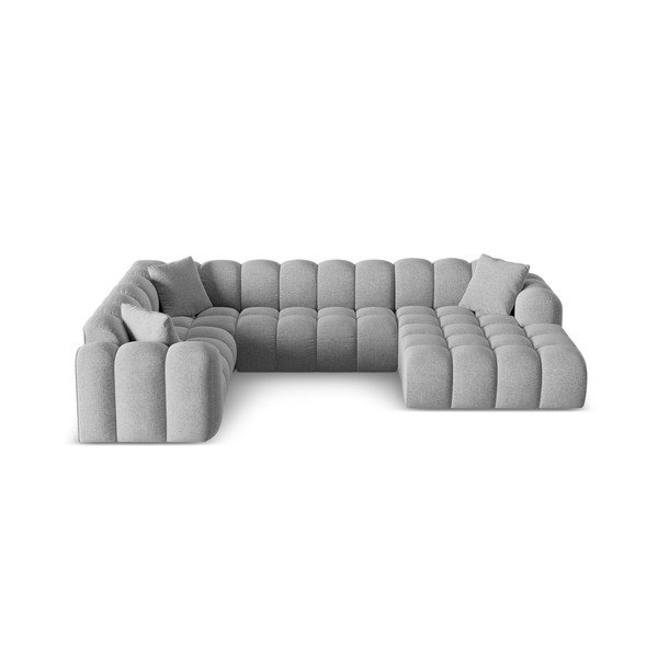 Colțar gri deschis cu tapițerie din chenille (cu colț pe partea stângă/în formă de "U") Treno – Cosmopolitan Design