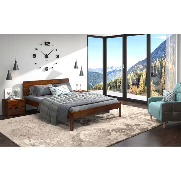 Pat matrimonial 160x200 cm maro închis din lemn masiv de pin Ammer – Skandica-image-3