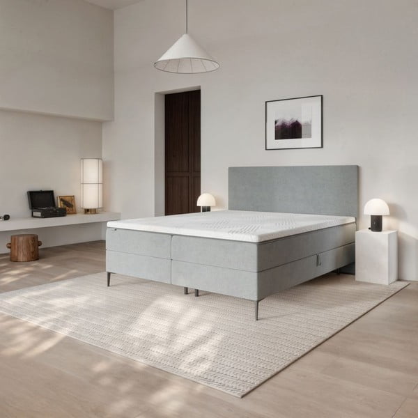 Pat boxspring gri cu spațiu de depozitare 160x200 cm Bufo – MESONICA-image-1