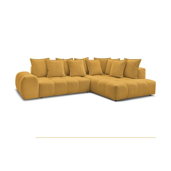 Colțar galben muștar extensibil/cu spațiu de depozitare cu tapițerie din chenille (cu colț pe partea dreaptă/în formă de ”L”) Everest – Bobochic Paris-image-3