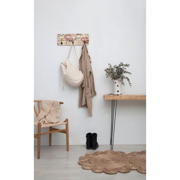 Cuier de perete din lemn de pin Tierra Bella White Flowers, 50 x 20 cm-image-1