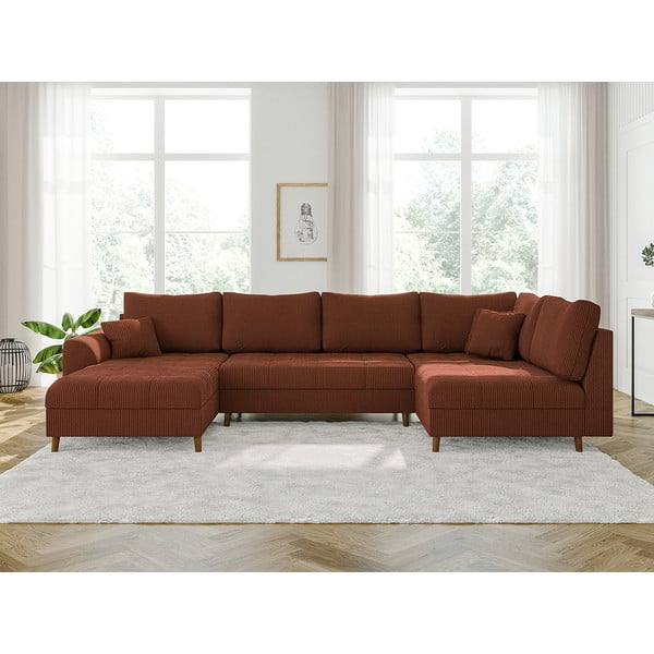 Colțar cărămiziu cu tapițerie din catifea reiată  (cu colț pe partea stângă ) Ariella – Ropez-image-1