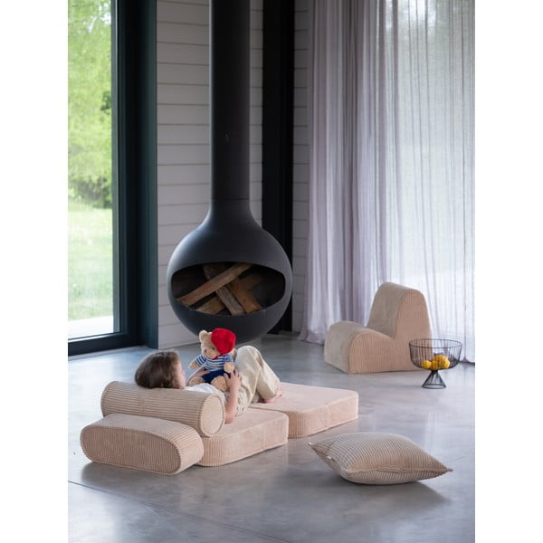 Fotoliu de copii maro deschis cu tapițerie din catifea reiată Flip – Wigiwama-image-4