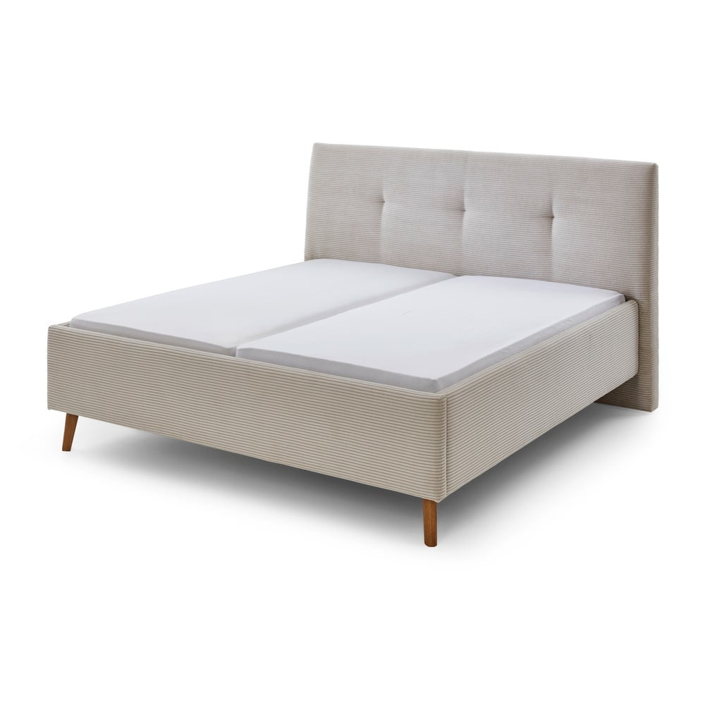 Pat matrimonial bej tapițat cu spațiu de depozitare cu somieră 180x200 cm Madea – Meise Möbel