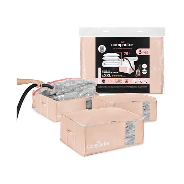 Cutii de depozitare pentru haine 3 buc. din plastic cu vacuum 65x45x27 cm Pink Edition – Compactor