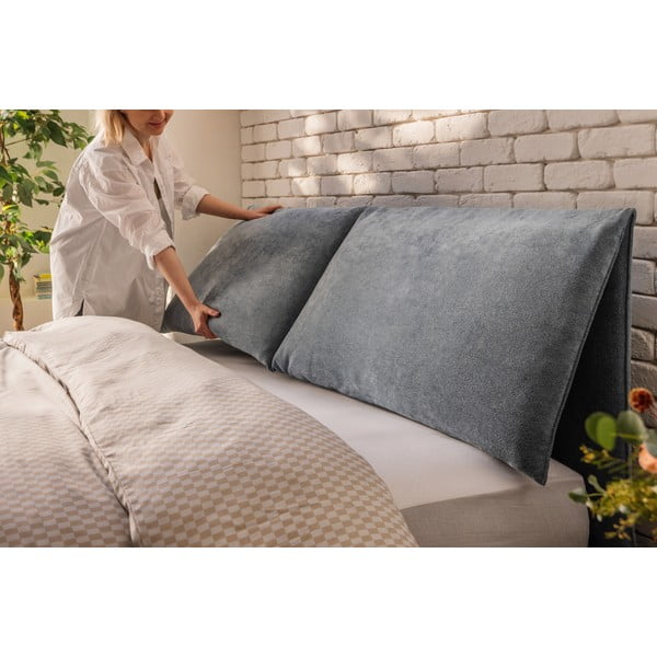 Pat matrimonial albastru tapițat cu spațiu de depozitare cu somieră 180x200 cm Myra Pillow – Bonami Selection-image-3