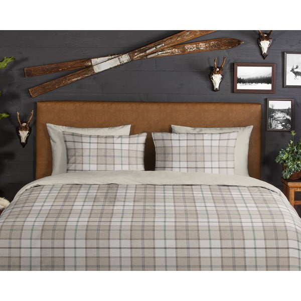 Lenjerie de pat maro deschis din flanelă pentru pat dublu/extinsă 200x220 cm Bernardus – Good Morning-image-3