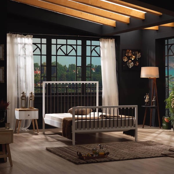 Pat matrimonial alb din metal cu somieră 180x200 cm Breeze – Kalune Design-image-4