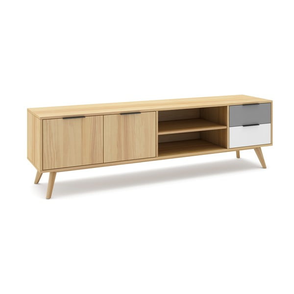 Comodă TV natural/gri/alb din lemn de pin 180x53 cm Elfa – Marckeric-image-3