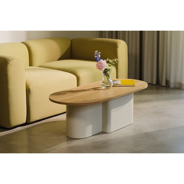 Măsuță de cafea bej cu blat cu aspect de lemn de stejar 50x115 cm Looi – noo.ma-image-1