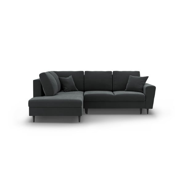 Colțar gri închis extensibil, cu spațiu de depozitare cu tapițerie din catifea (cu colț pe partea stângă-în formă de ”L”) Kyoto – Cosmopolitan Design