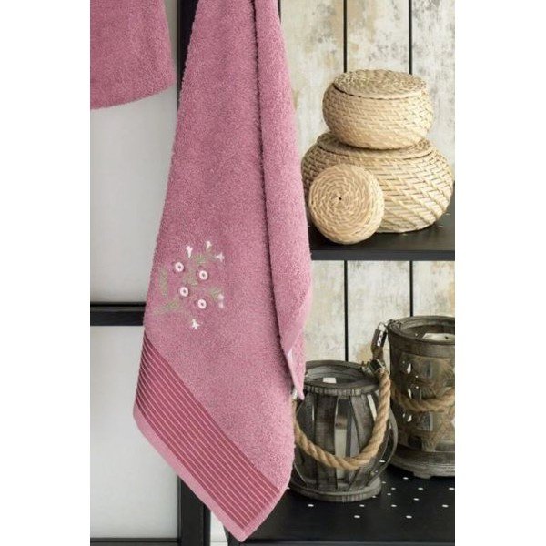 Set halat de baie și prosop roz închis S/M din bumbac – Mila Home-image-1
