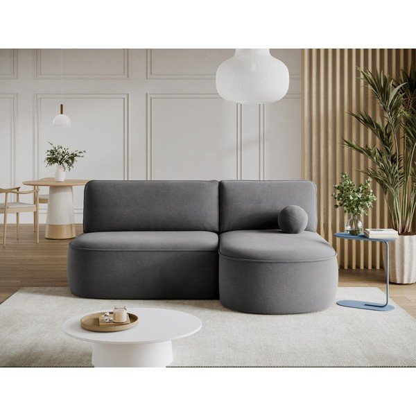 Colțar gri extensibil/cu spațiu de depozitare cu tapițerie din catifea (cu colț pe partea dreaptă/cu șezlong) Livosa – ELTAP-image-1
