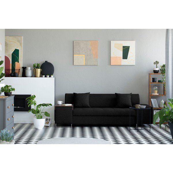 Canapea cu picioarele de culoare argintiu Cosmopolitan Orlando, negru, 220 cm-image-1
