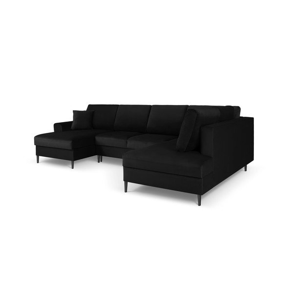 Colțar negru extensibil, cu spațiu de depozitare cu tapițerie din catifea (cu colț pe partea dreaptă, în formă de "U") Kyoto – Cosmopolitan Design-image-3