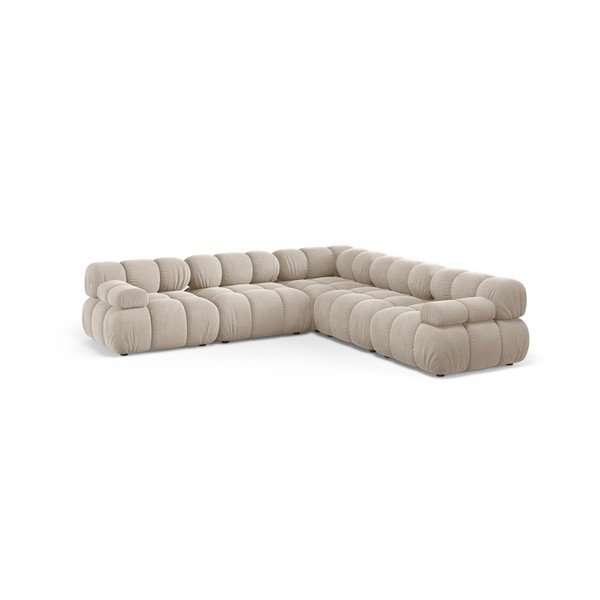 Colțar modular crem cu tapițerie din catifea – Micadoni 