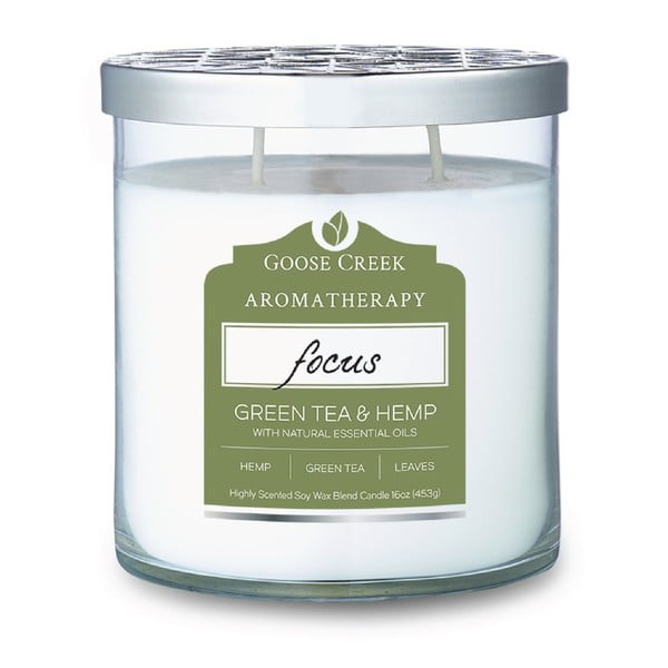 Lumânare parfumată în recipient de sticlă Goose Creek Hemp & Green Tea, 60 ore de ardere