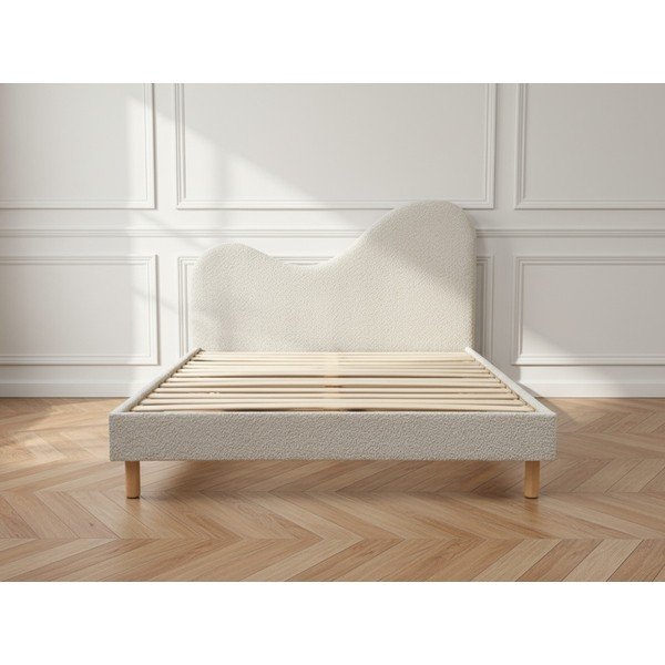 Pat matrimonial bej tapițat tapițat cu somieră 160x200 cm Celina – Bobochic Paris-image-3