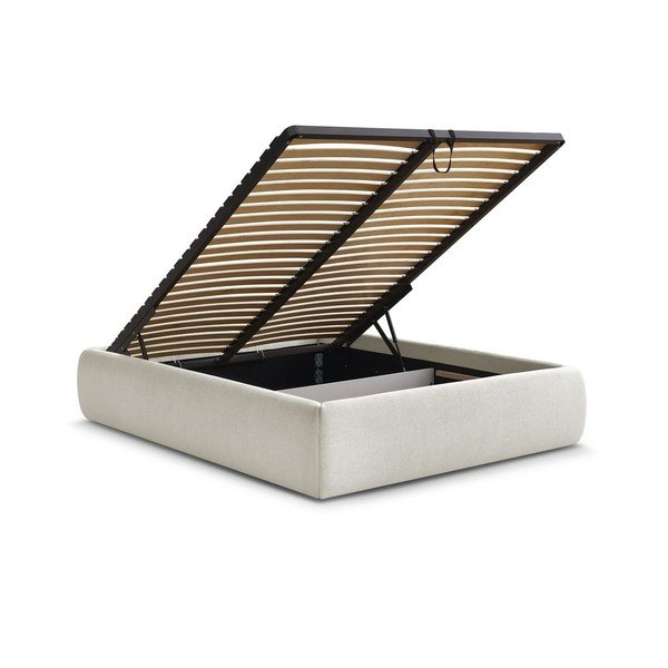 Pat matrimonial bej tapițat cu spațiu de depozitare/fără tăblie cu somieră 160x200 cm Inera – Bobochic Paris-image-3