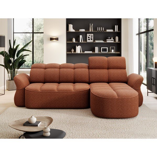 Colțar teracotă extensibil/cu spațiu de depozitare cu tapițerie din catifea (cu colț pe partea dreaptă/cu șezlong) Beneth – ELTAP-image-1