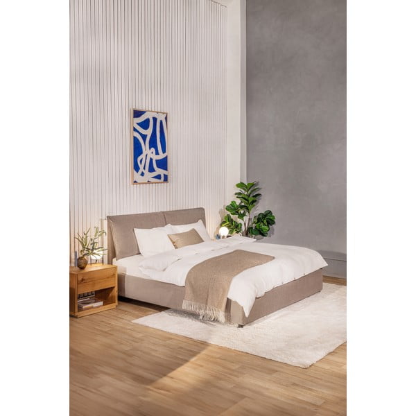 Pat matrimonial taupe tapițat cu spațiu de depozitare cu somieră 160x200 cm Thessa Pillow – Bonami Selection-image-1