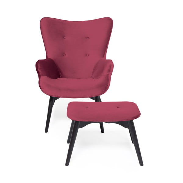 Fotoliu cu taburet Vivonita Cora Velvet, roz - roșu - negru-image-2