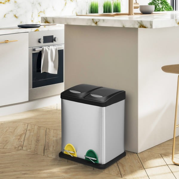 Coș de gunoi 2x8 l argintiu mat pentru reciclare/cu pedală din oțel   Tri Selectif – MSV-image-1