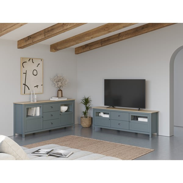 Comodă verde prăfuit din lemn de pin 180x80x40 cm Misti – Marckeric-image-1