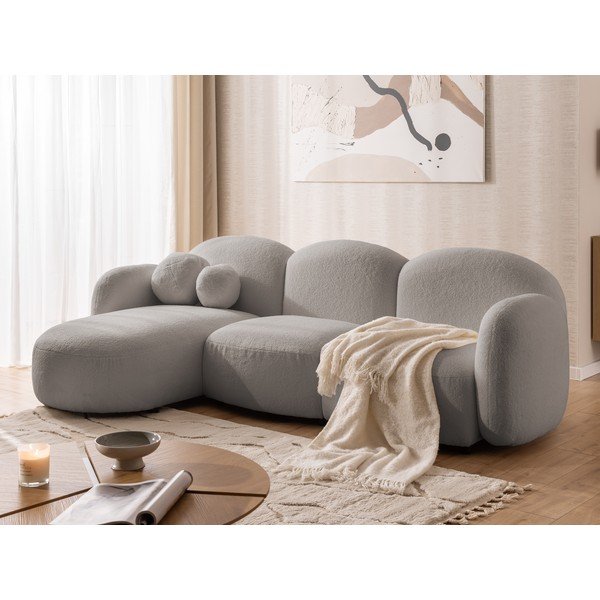 Colțar gri cu tapițerie din țesătură bouclé (cu colț pe partea stângă/cu șezlong) Orbit – Ropez-image-4