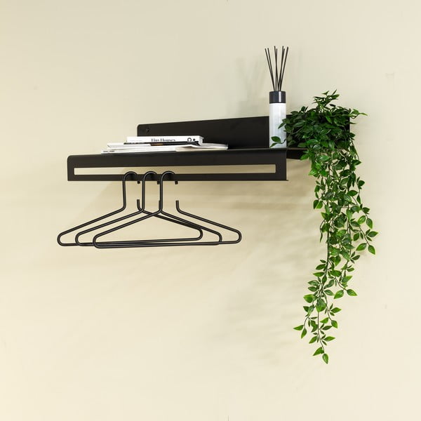 Cuier de perete negru cu raft din metal 78 cm Sway – Spinder Design-image-1