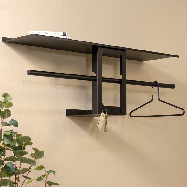 Cuier de perete negru cu raft din oțel 100 cm Luno Small – Spinder Design-image-1