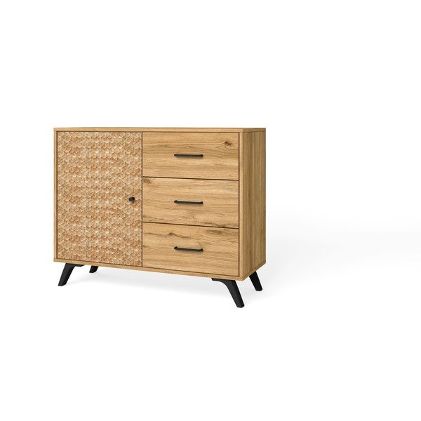 Comodă roșu/ joasă cu aspect de lemn de stejar 92x81 cm Malaca – Marckeric-image-2