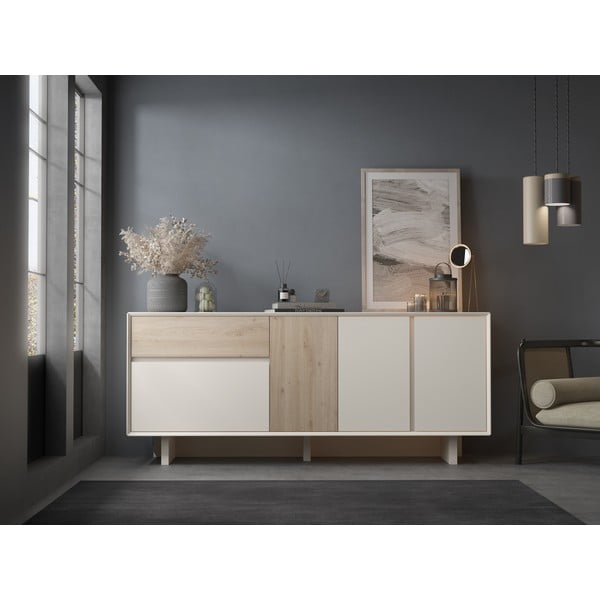 Comodă bej/în culoare naturală cu aspect de lemn de stejar 180x76x45 cm Carpi – Marckeric-image-1