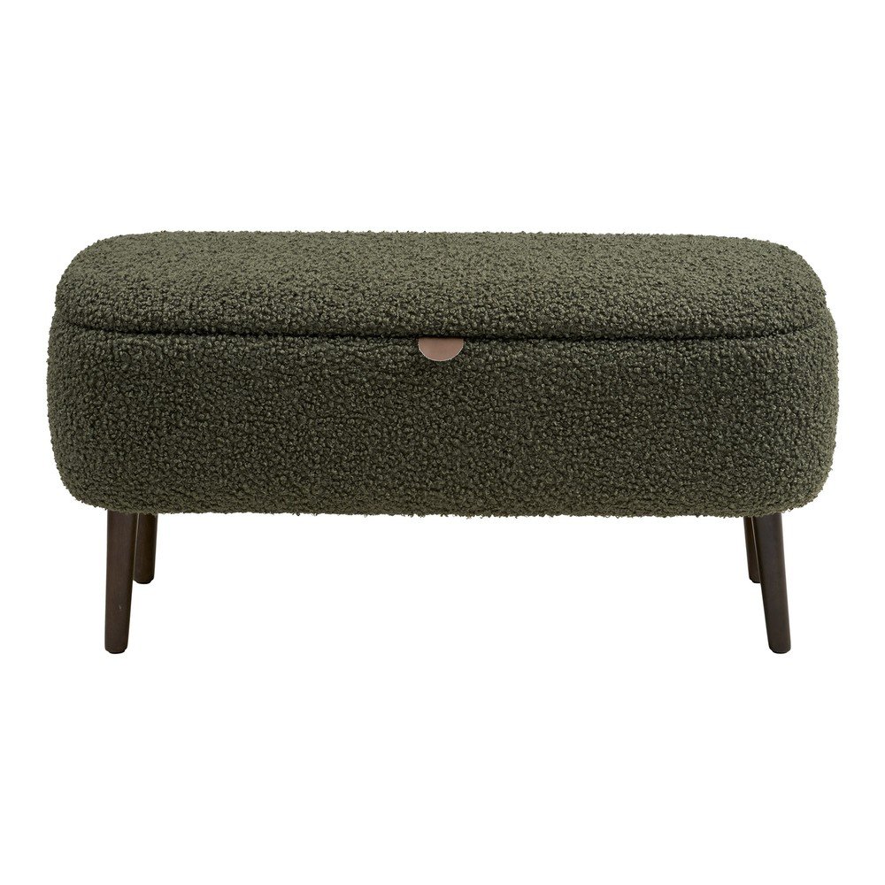 Bancă verde cu tapițerie din țesătură bouclé Harlow – House Nordic