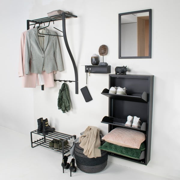 Cuier de perete negru cu raft din metal 75 cm Carve – Spinder Design-image-1