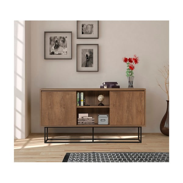 Comodă în culoare naturală joasă cu aspect de lemn de nuc 140x72 cm Rodez – Kalune Design-image-1