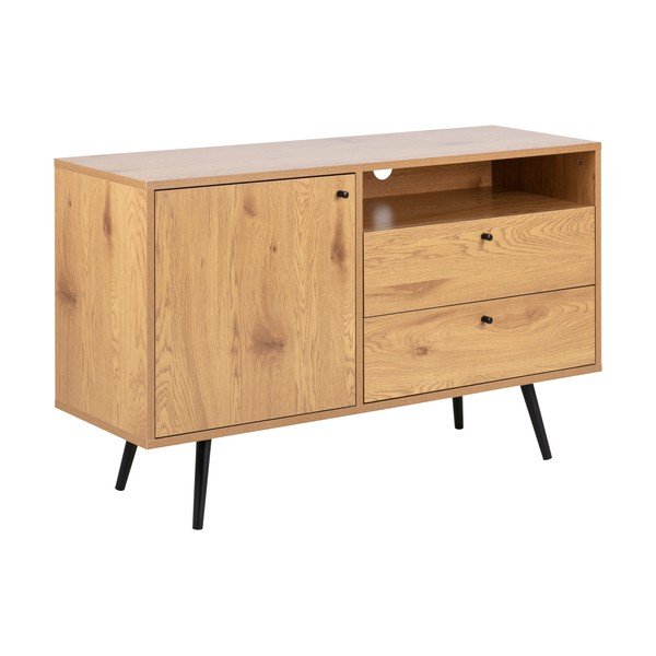 Comodă TV neagră/în culoare naturală cu aspect de lemn de stejar 124x75 cm Wilma – Actona-image-2